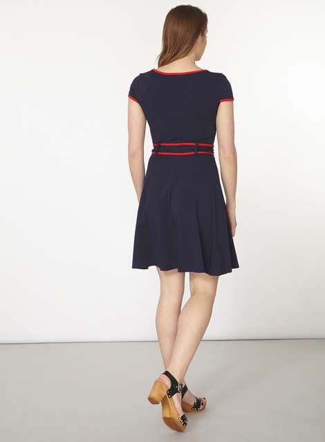 Navy dress with red tipping